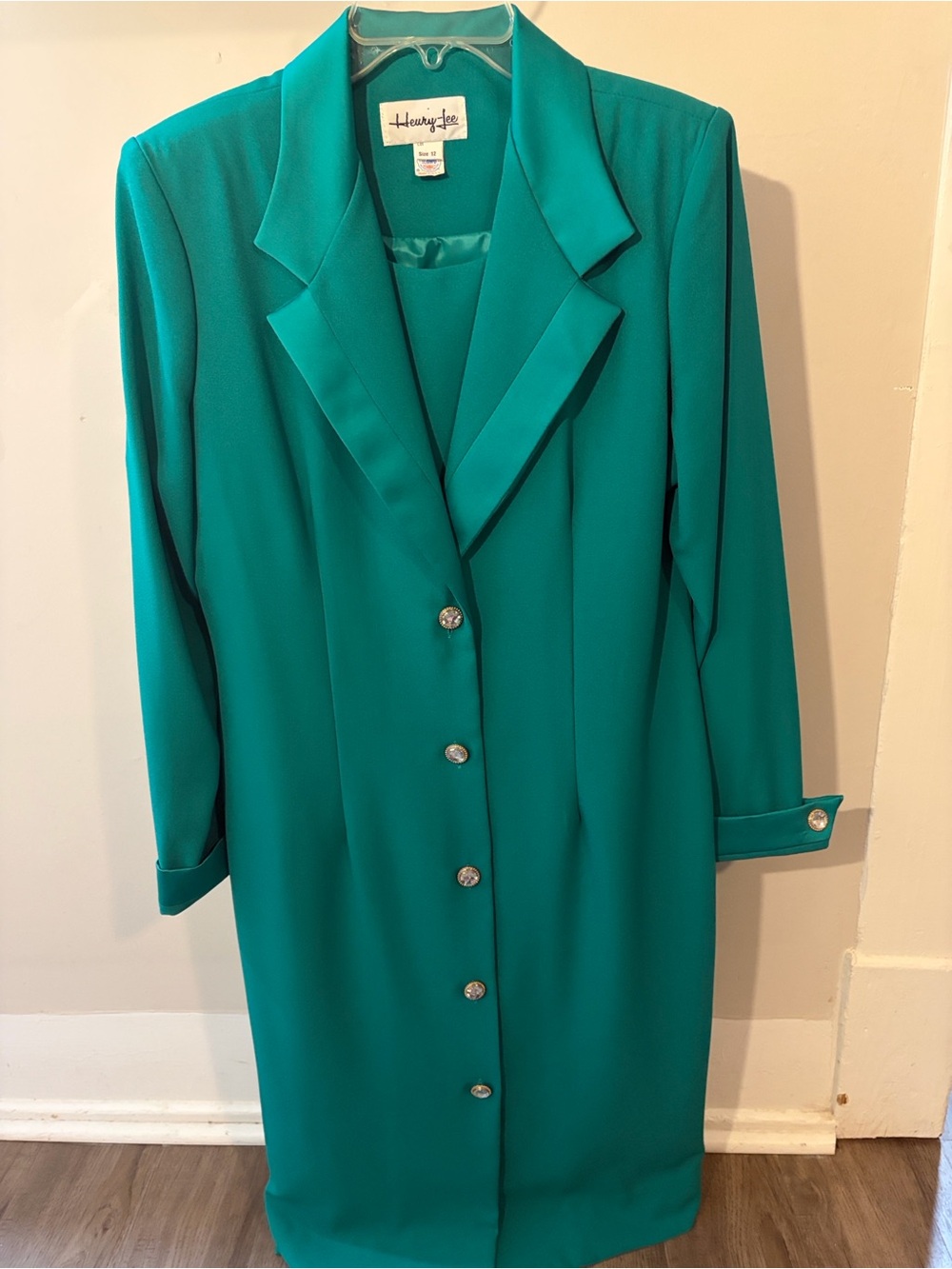 Vintage Henry Lee Teal Green Long Blazer Coat Dress 12 Professional 80s 90s‎